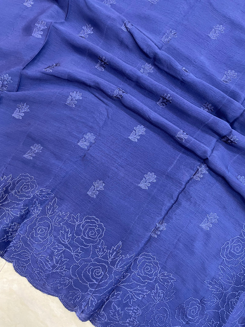 Pure Georgette Chikankari Handloom Banarasi Saree - The Handlooms