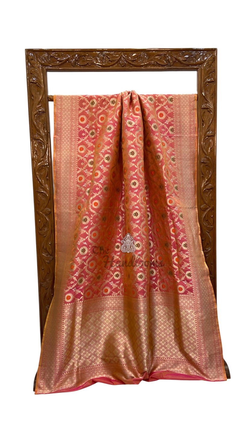 Pure Katan Silk Banarasi Handloom Saree - All Over Jaal Work With Meenakari