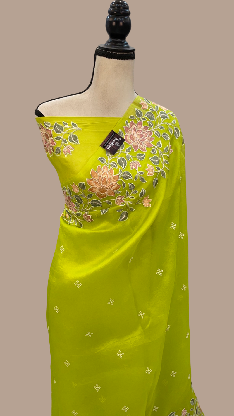 Pure Organza Chikankari Handloom Banarasi Saree - The Handlooms