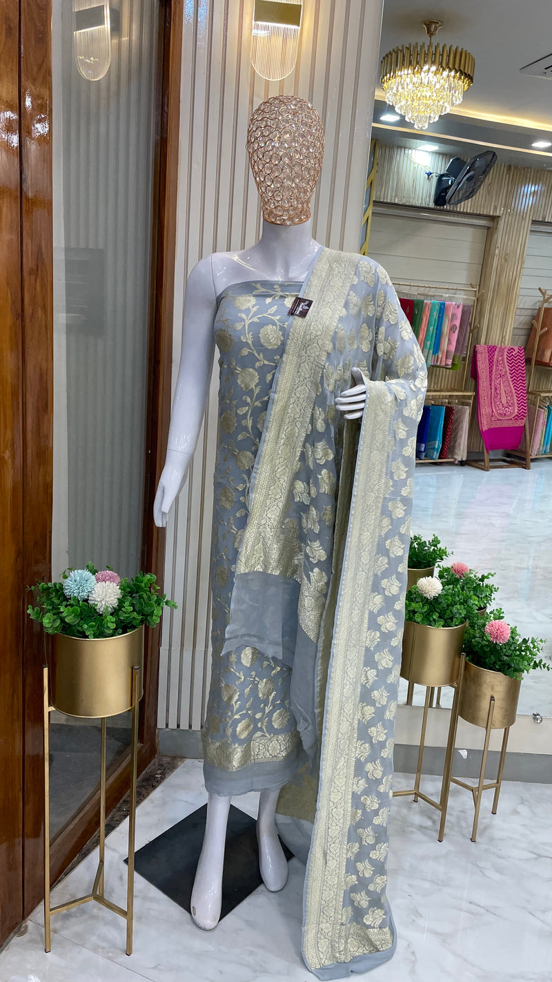 Khaddi Georgette Handlooms Banarasi Dress material - The Handlooms