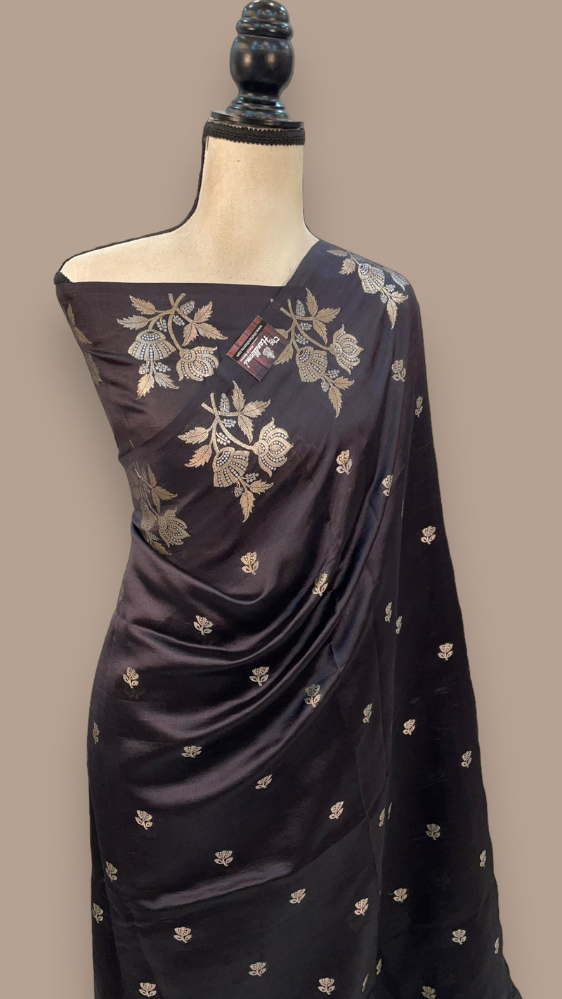 Black Pure Mango Silk Banarasi Handloom Saree - The Handlooms
