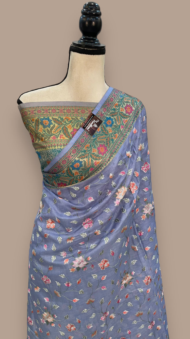 Tussar Silk Handloom Banarasi Saree With Chikankari - The Handlooms
