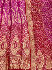 Pure Khaddi Georgette Bandhani Handloom Banarasi Lehenga - The Handlooms