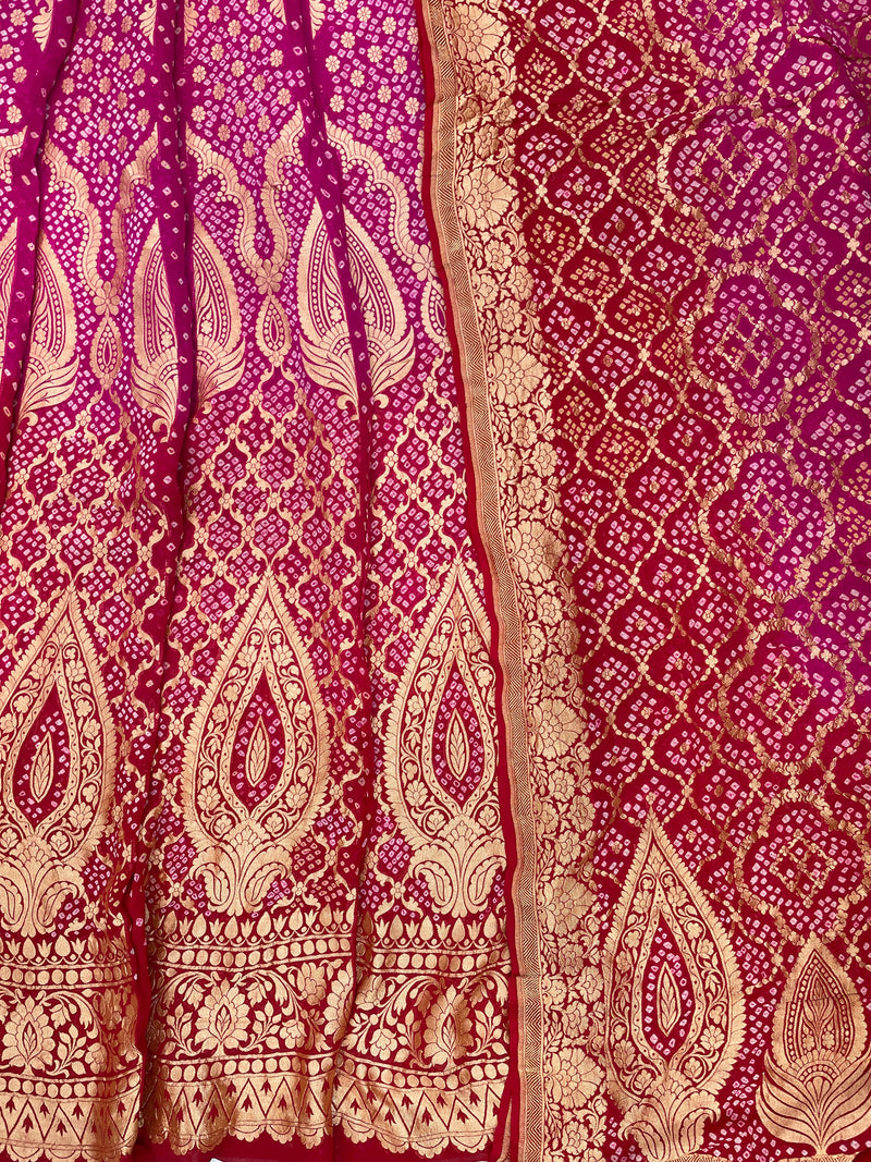Pure Khaddi Georgette Bandhani Handloom Banarasi Lehenga - The Handlooms