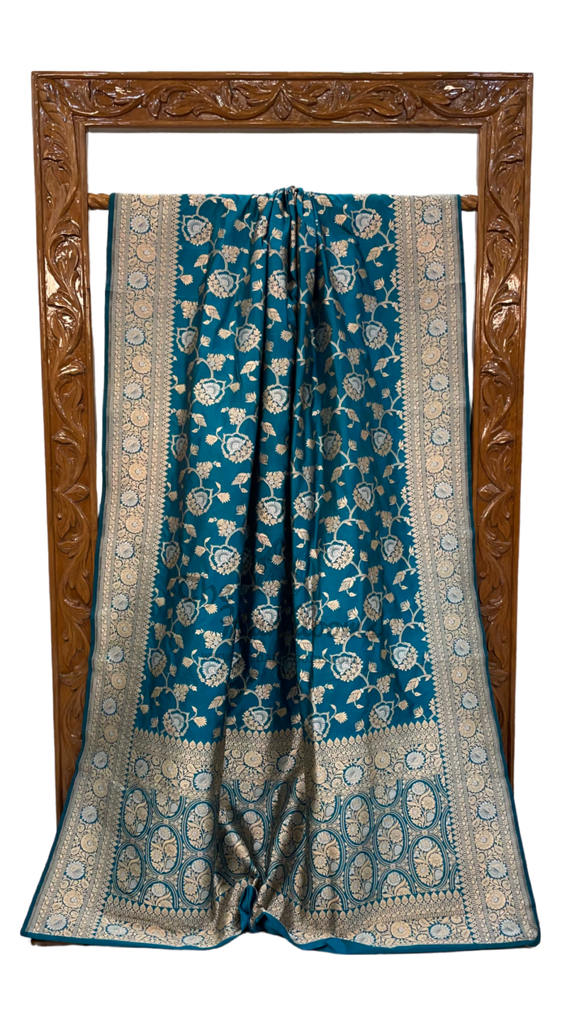 Pure Katan Silk Banarasi Handloom Saree - All over Sona Roopa Jaal work - The Handlooms