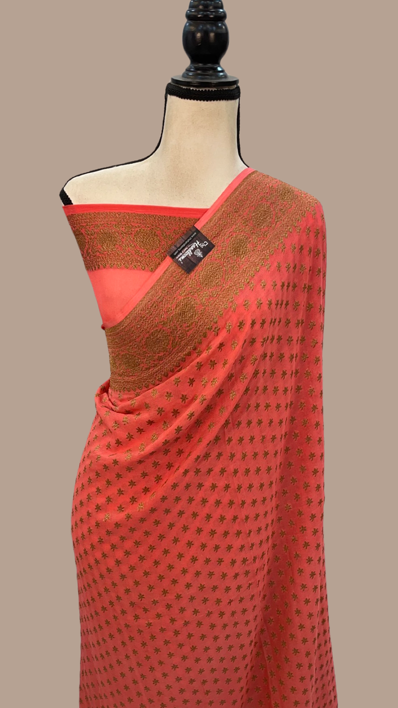 Khaddi Georgette Banarasi Saree -  Antique zari - The Handlooms