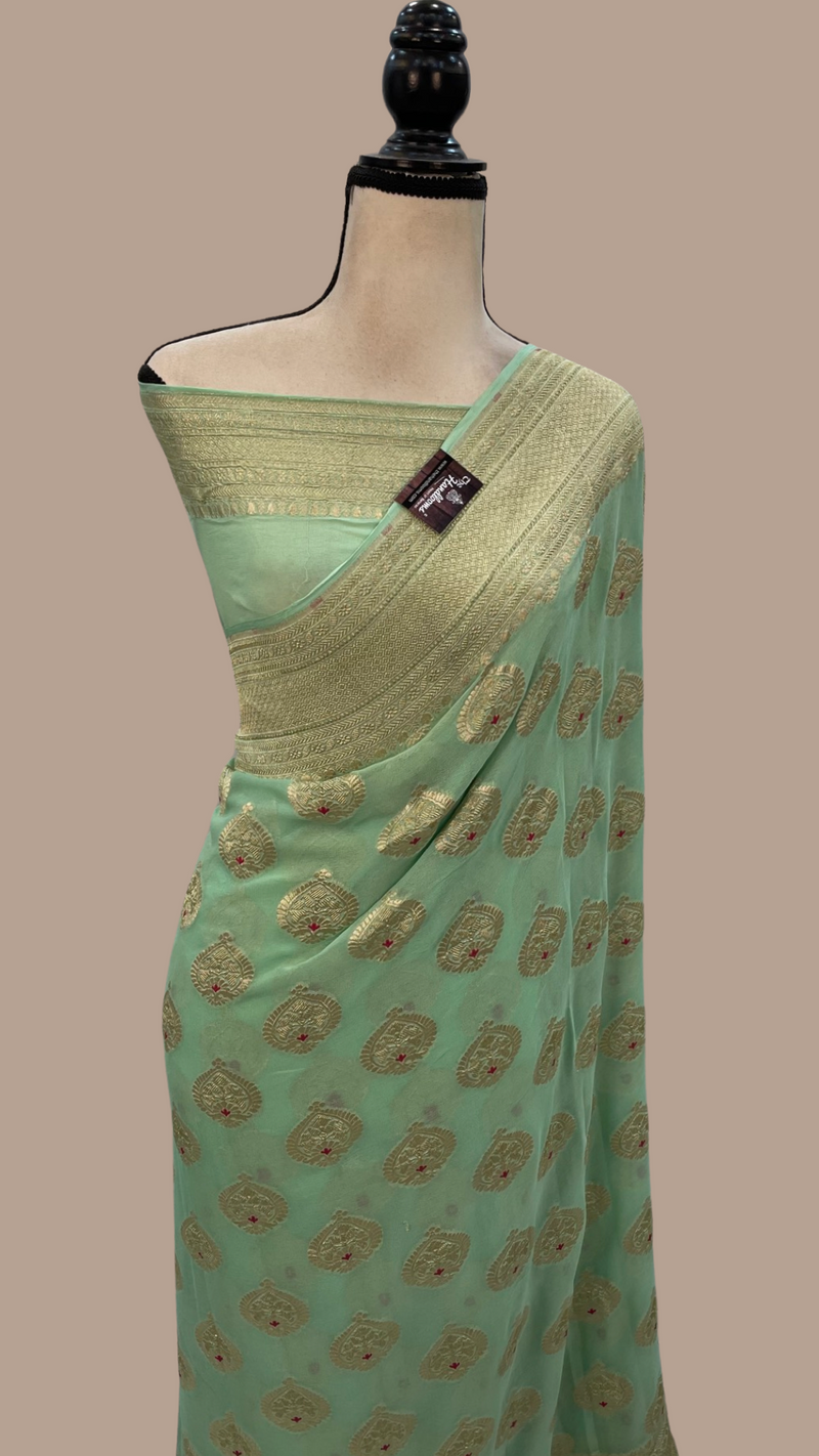 Khaddi Georgette Handloom Banarasi Saree - All over Jaal Work with meenakari - The Handlooms