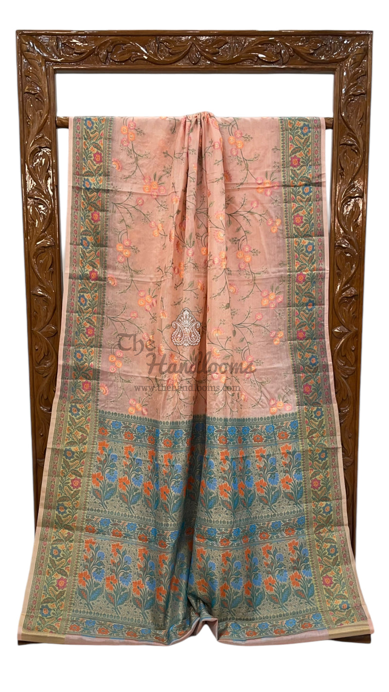 Tussar Silk Handloom Banarasi Saree With Chikankari - The Handlooms