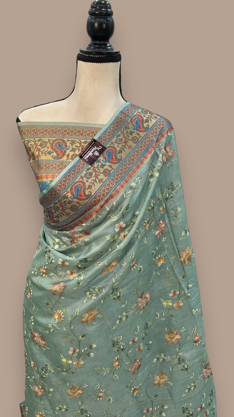 Tussar Silk Handloom Banarasi Saree With Chikankari - The Handlooms