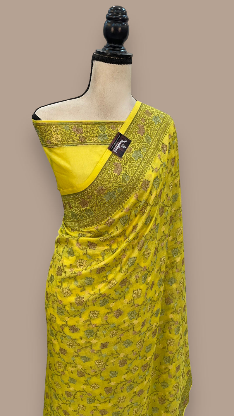 Yellow Pure Butter Crepe Banarasi Saree - The Handlooms
