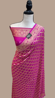 Pure Georgette Banarasi Bandhej Handloom Saree - The Handlooms