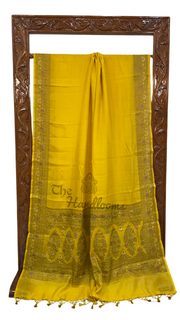 Yellow Pure Butter Crepe Banarasi Saree - The Handlooms