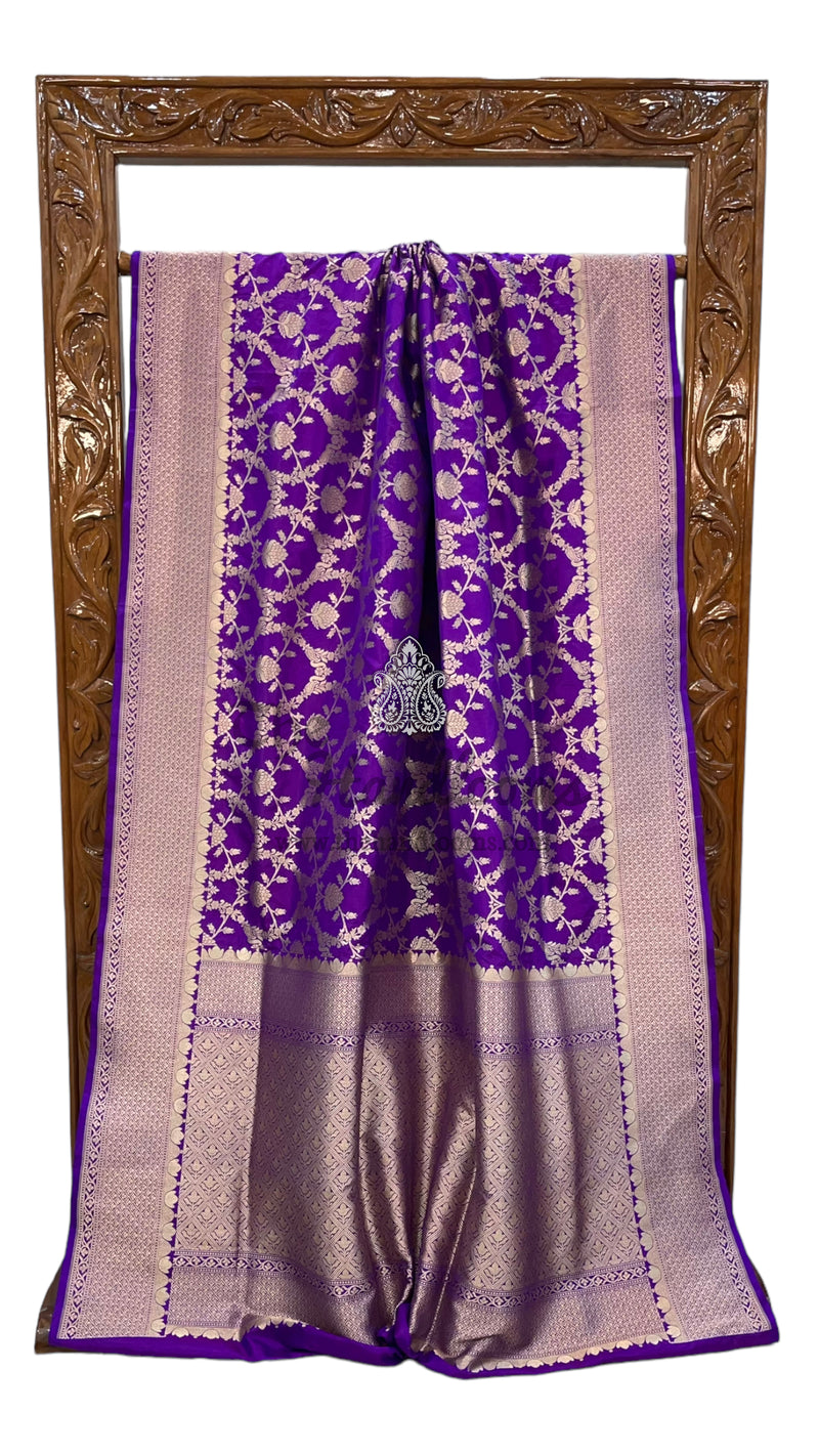 Pure Katan Silk Banarasi Handloom Saree - All Over Jaal Work - The Handlooms
