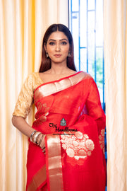Red Pure Kora Handloom Banarasi Saree - The Handlooms