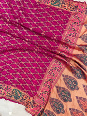 Pure Georgette Banarasi Bandhej Handloom Saree - with meenakari work - The Handlooms