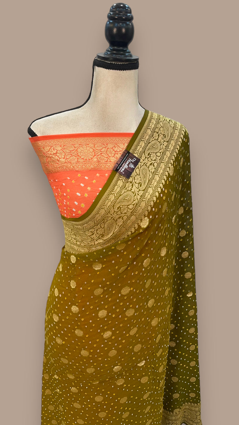 Pure Georgette Banarasi Bandhej Handloom Saree - The Handlooms
