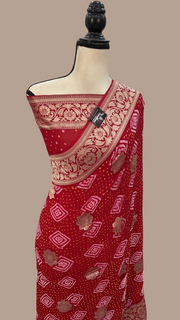 Pure Georgette Banarasi Bandhej Handloom Saree - The Handlooms