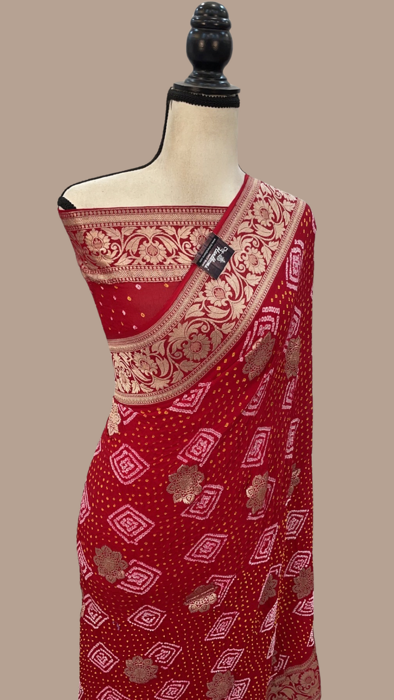 Pure Georgette Banarasi Bandhej Handloom Saree - The Handlooms