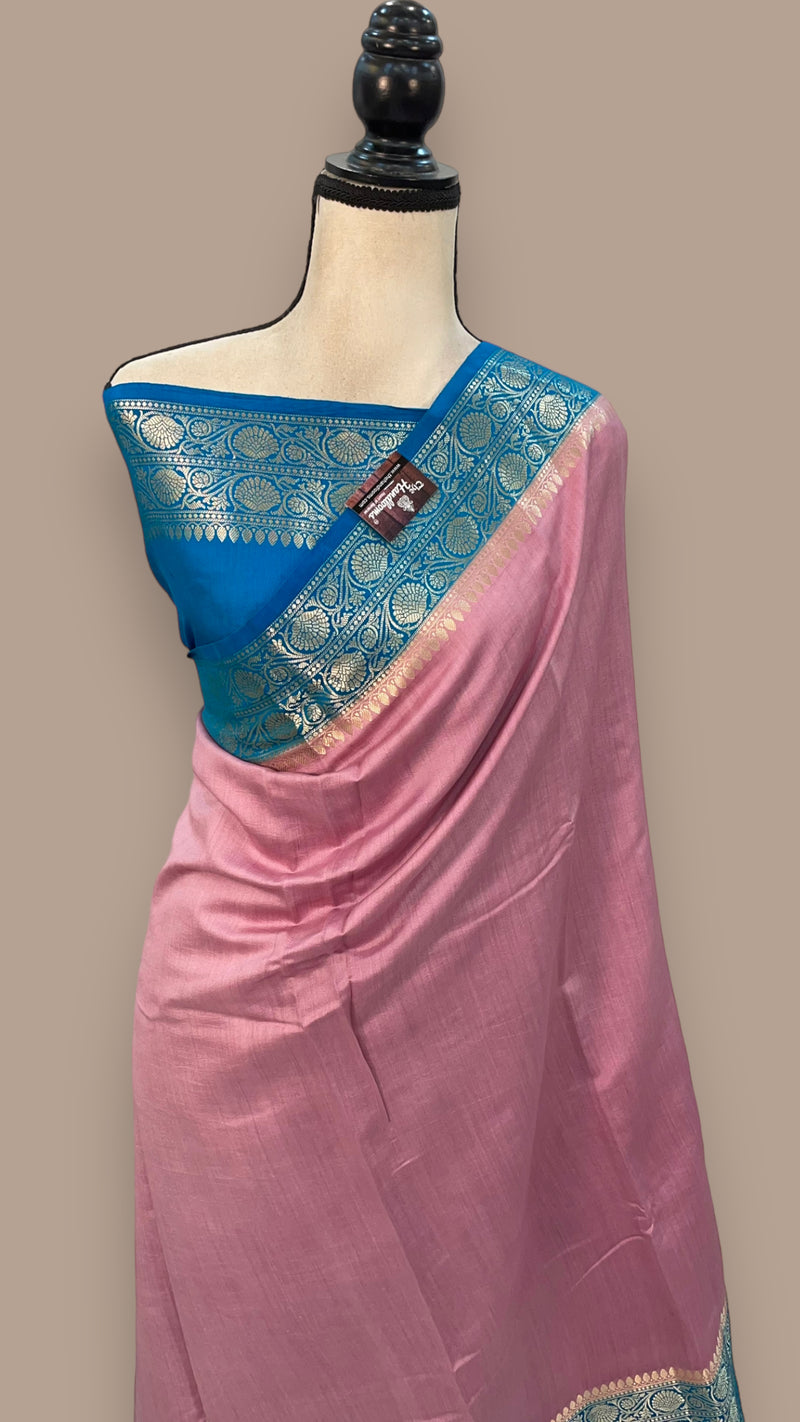Pink Pure Chiniya Silk Khaddi Handloom Banarasi Saree - The Handlooms