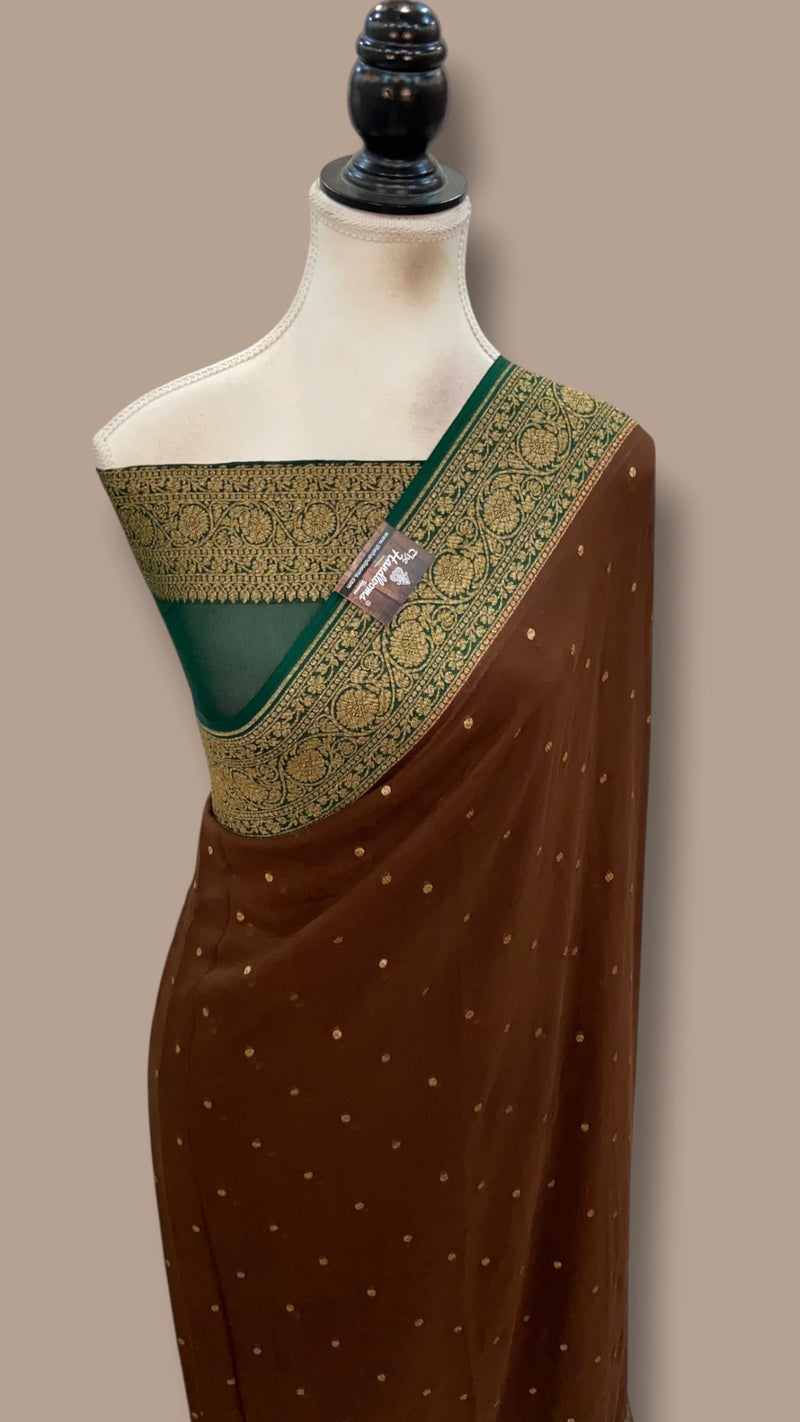 Pure Khaddi Georgette Handloom Banarasi Saree - Antique Zari