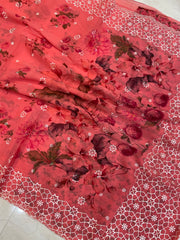 Pure Georgette  Digital Print with Chikankari Handloom Banarasi Saree - The Handlooms