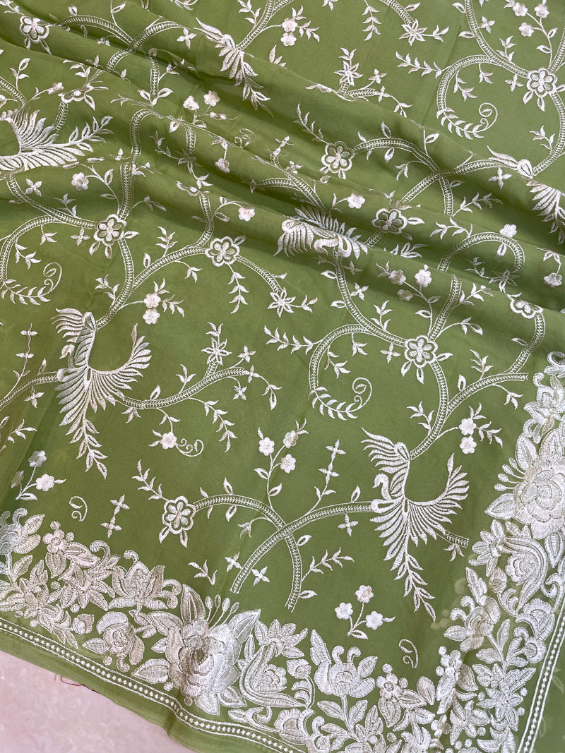 Pure Georgette Chikankari Handloom Banarasi Saree - The Handlooms