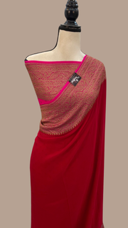 Red and Pink Pure Khaddi Georgette Handloom Banarasi Saree - The Handlooms