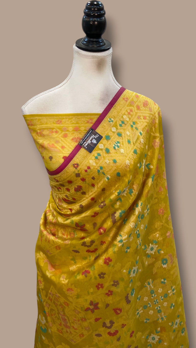 Pure Katan Silk Banarasi Handloom Saree - All Over Jaal Work With Meenakari