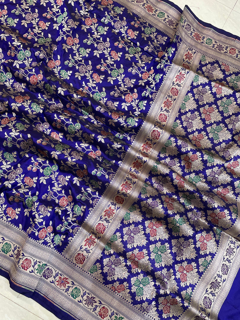 Pure Katan Silk Banarasi Handloom Saree - All over Jaal work - With Meenakari - The Handlooms
