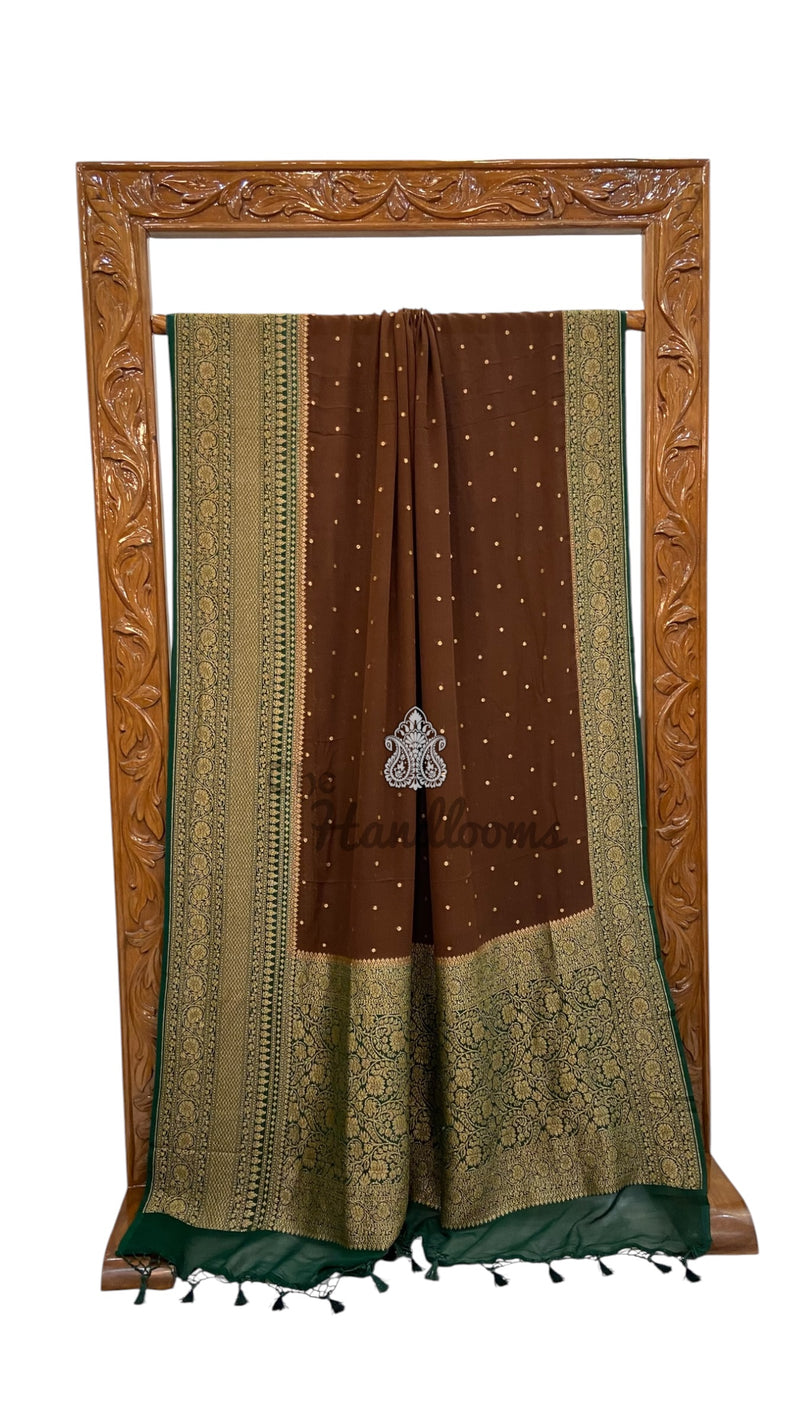 Pure Khaddi Georgette Handloom Banarasi Saree - Antique Zari
