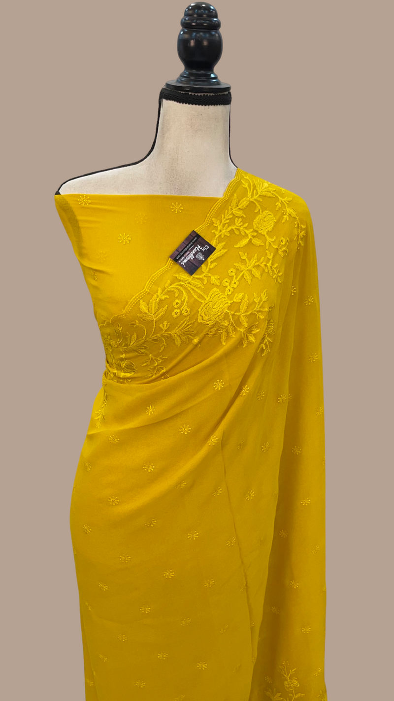 Pure Georgette Chikankari Handloom Banarasi Saree - The Handlooms