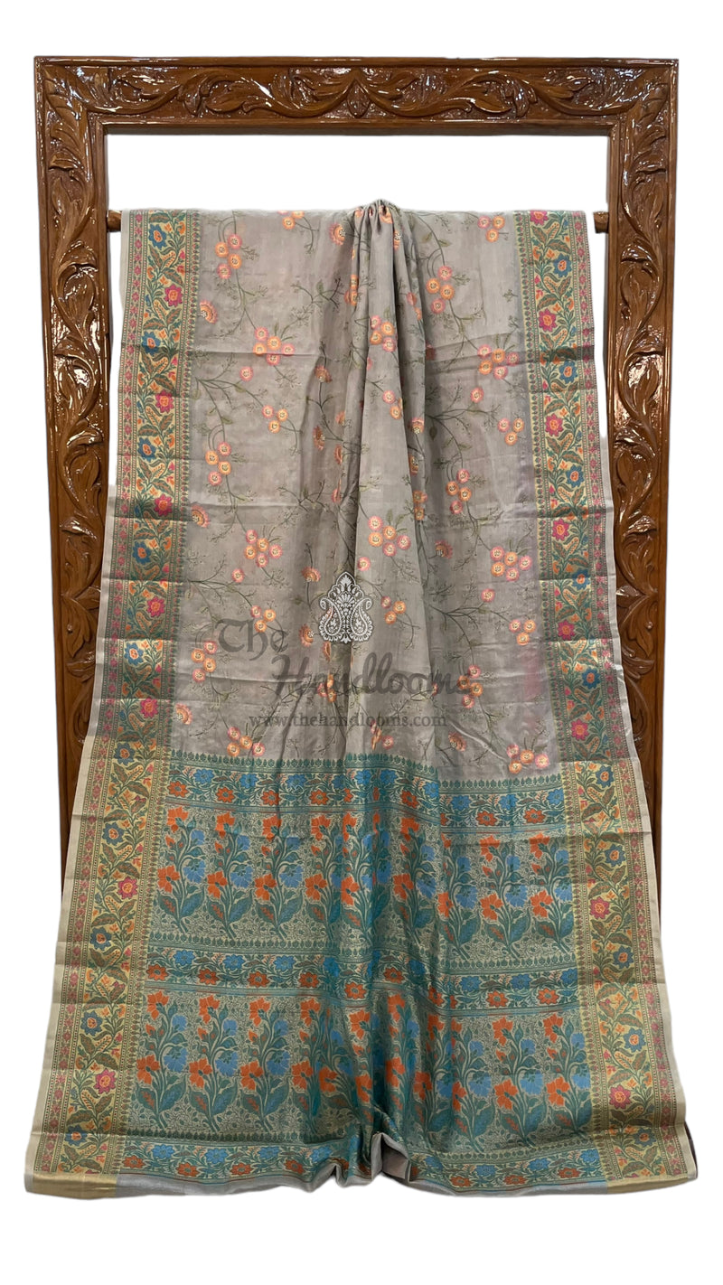 Tussar Silk Handloom Banarasi Saree With Chikankari - The Handlooms