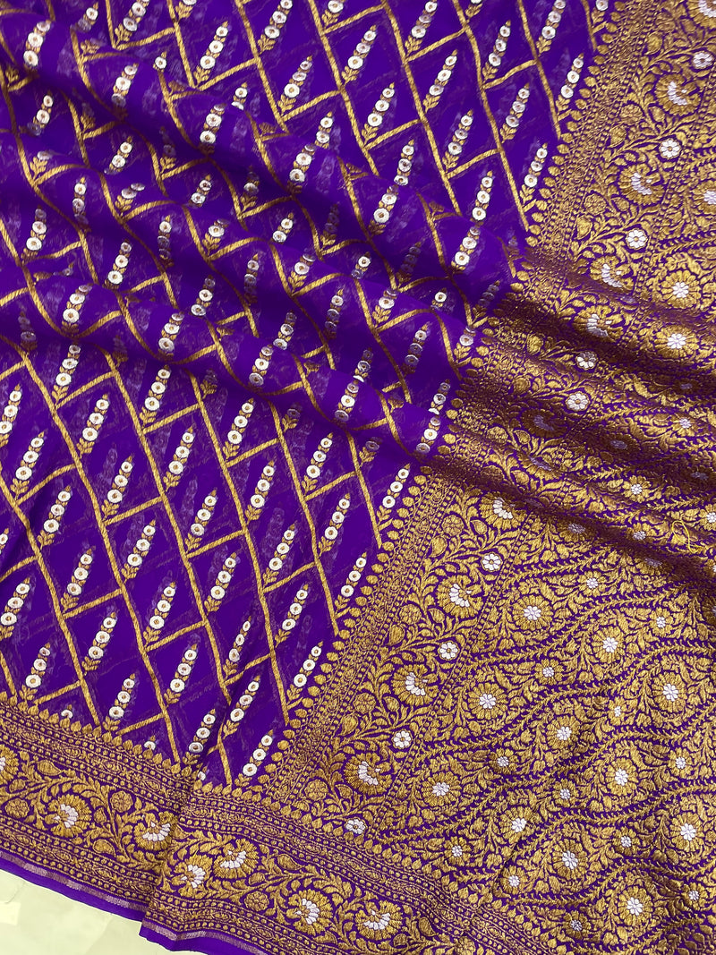 Khaddi Georgette Banarasi Saree -  Antique Roopa zari - The Handlooms