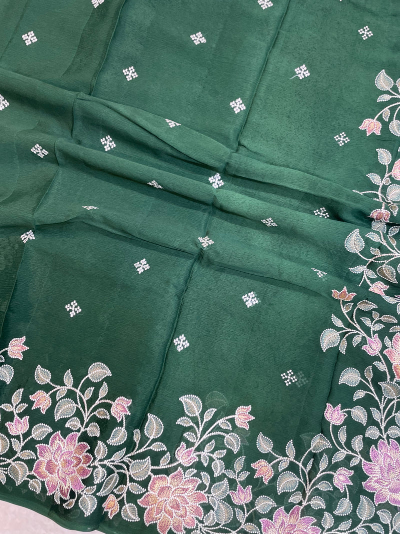 Pure Georgette Chikankari Handloom Banarasi Saree - The Handlooms