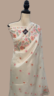 Pure Organza Chikankari Handloom Banarasi Saree - The Handlooms