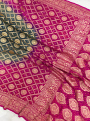 Pure Georgette Banarasi Bandhej Handloom Saree - The Handlooms