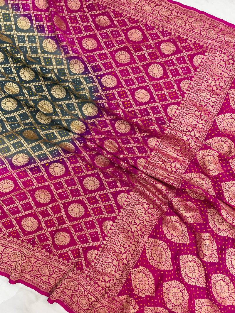 Pure Georgette Banarasi Bandhej Handloom Saree - The Handlooms