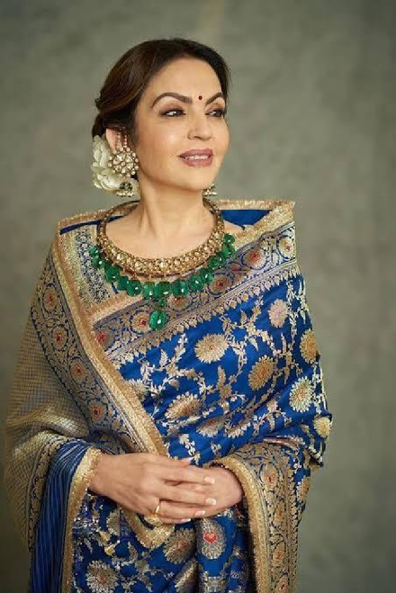 Nita Ambani in Pure Katan Silk Banarasi Handloom Saree - All over Jaal work with Meenakari - The Handlooms