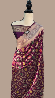 Pure Katan Silk Banarasi Handloom Saree - All over Jaal work - With Meenakari - The Handlooms