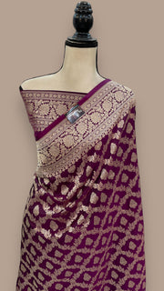 Pure Katan Silk Banarasi Handloom Saree - All Over Jaal Work - The Handlooms