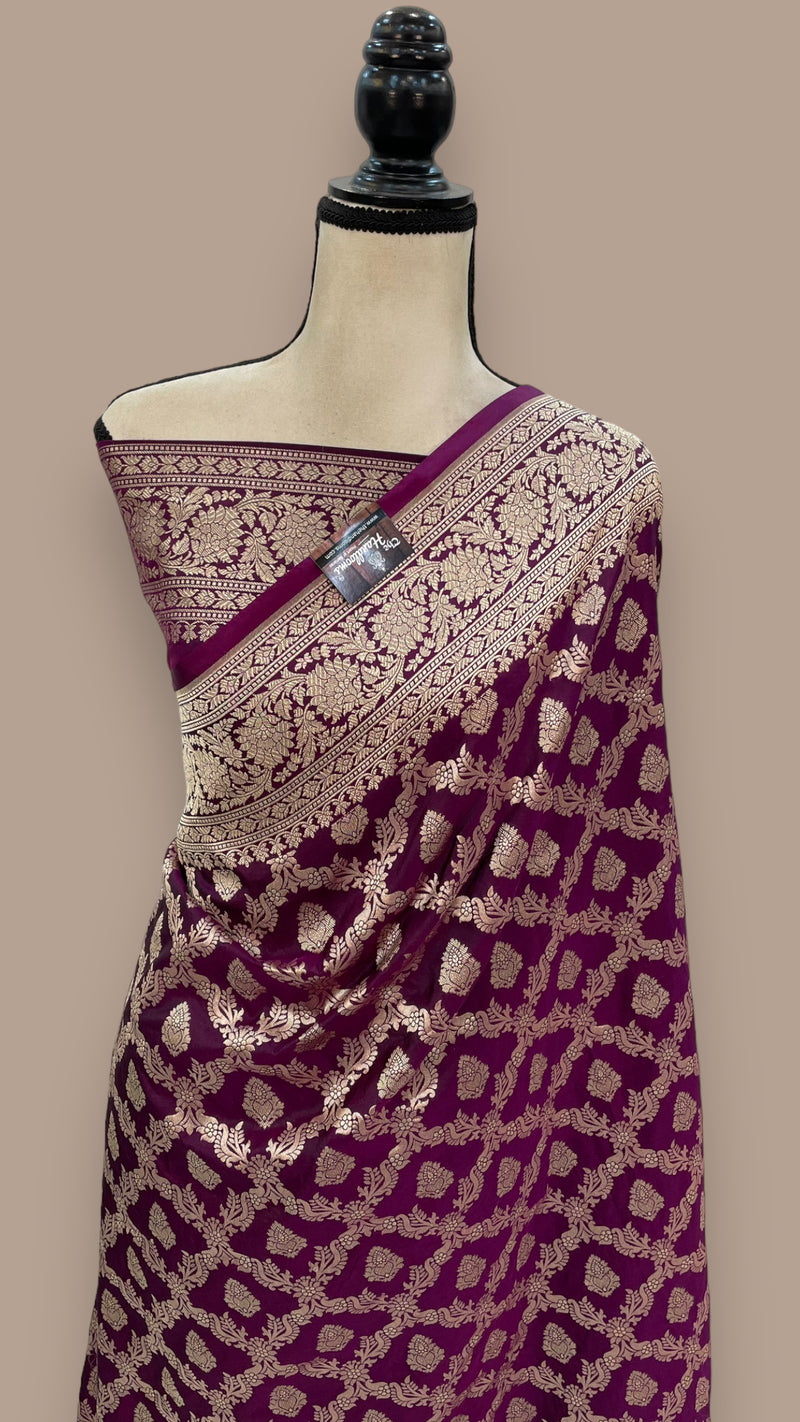Pure Katan Silk Banarasi Handloom Saree - All Over Jaal Work - The Handlooms