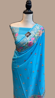 Pure Georgette Chikankari Handloom Banarasi Saree - The Handlooms