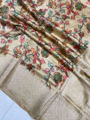 Pure Chanderi  Digital Print with Chikankari Handloom Banarasi Saree - The Handlooms