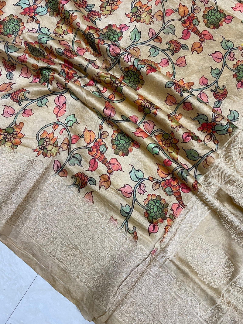Pure Chanderi  Digital Print with Chikankari Handloom Banarasi Saree - The Handlooms