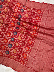 Pure Georgette Banarasi Bandhej Handloom Saree - with meenakari work - The Handlooms