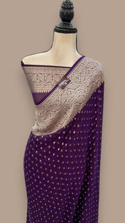 Wine Pure Khaddi Georgette Handloom Banarasi Saree - The Handlooms