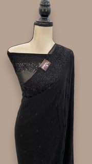 Black Pure Georgette Chikankari Handloom Banarasi Saree - The Handlooms