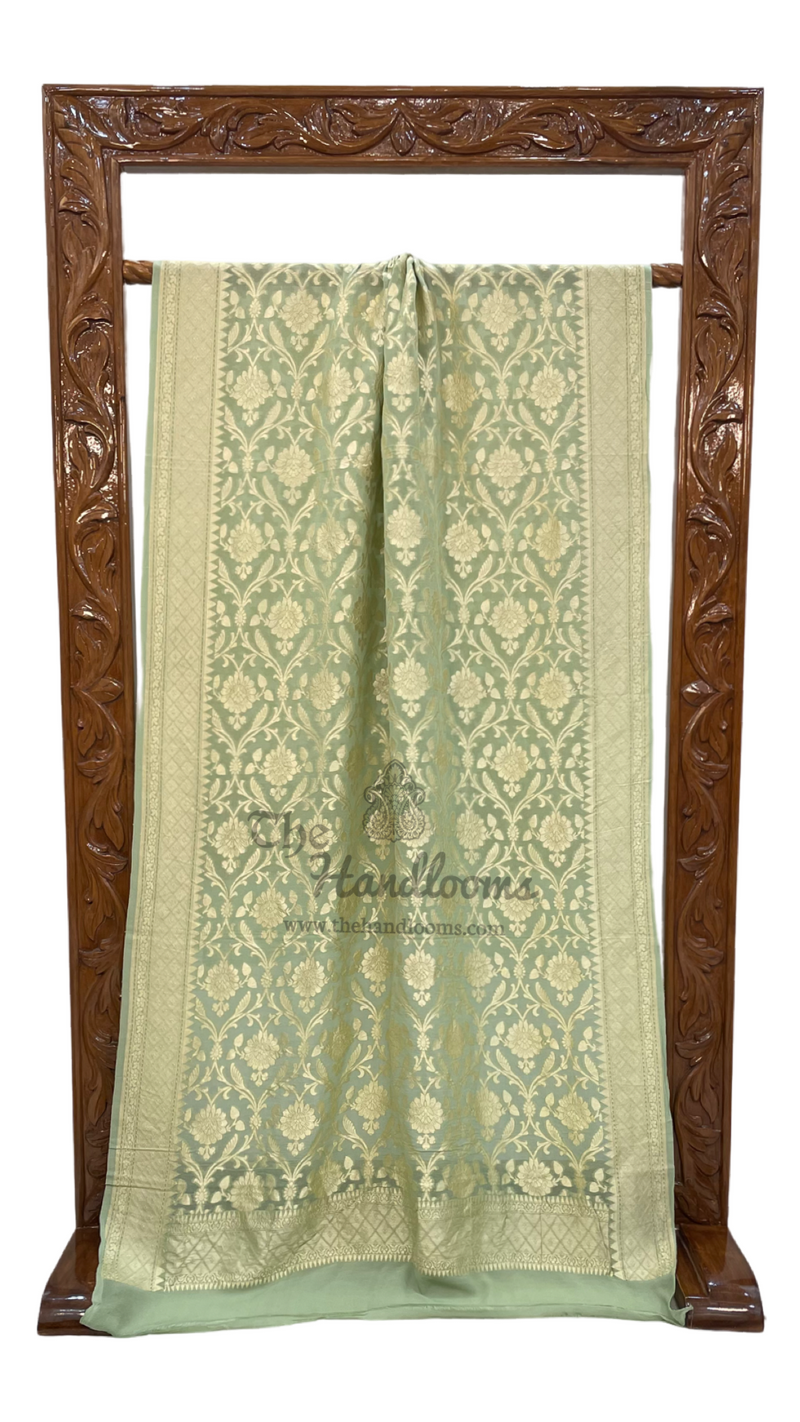 Pure Khaddi Georgette Dupatta - water zari - The Handlooms
