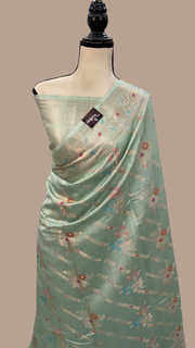 Aqua Blue Pure Chiniya Silk Handloom Banarasi Saree - The Handlooms