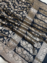 Pure Katan Silk Banarasi Handloom Saree - All Over Jaal Work - The Handlooms